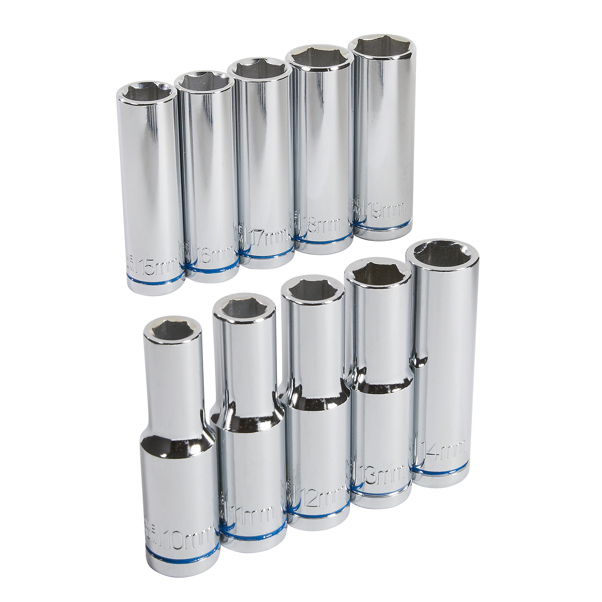 Ironton 6-Pt. Deep Socket Set, 10-Pc., Metric, 1/2in. Drive, Chrome Vanadium Steel
